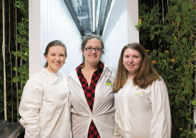 Lily, Danielle, and Rebecca at the Freight Farm